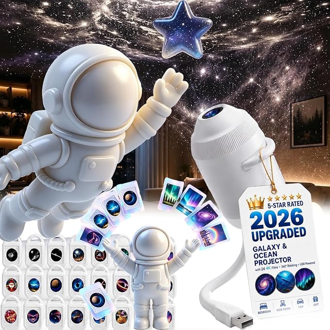 2027 Upgraded Plug and Play Hd Star Projector with 24 Films, Hd Smart Dynamic 5D Holographic Night Light Projector, 2-in-1 Galaxy Star Projector, 360 Rotating, USB Powered (with 12 Films)