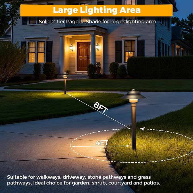 Solid Brass Low Voltage Landscape Pathway Lights (6'' Shade, 19'' Tall), 12V LED Heavy Duty Path Lighting Outdoor Wired, Waterproof Antique Bronze Walkway Light Without G4 Bulb, 4 Pack