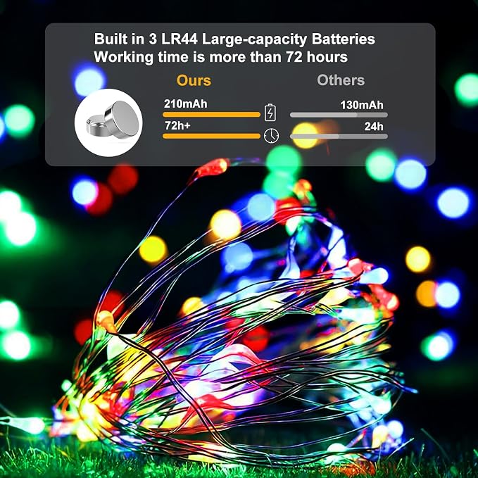 pozzolanas 8 Pack Multicolor LED Fairy Lights with Vibrant Red Beads, Battery Operated String Lights, 7 ft 20 LED Waterproof Firefly Lights on Silver Wire for Home Party Wedding Christmas Decorations