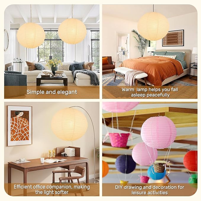 White Round Paper Lantern Lampshade, 20"x20'' Large Paper Lanterns Pendant Light Shade, Chinese Foldable Design for Living Room, Bedroom, Ceiling Lampshade Party Decor