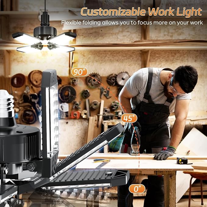 LED Garage Lights 8 Pack, 120W 12000LM Garage Lighting 6500K with 4+1 Deformable Panels, Screw Into E26 E27 Socket, Ceiling Lighting for Shop Workshop Basement Barn Attic Bay