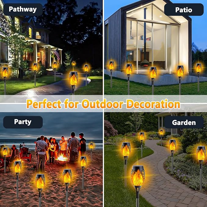 10Pack Solar Torch Lights with Flickering Flame Mini Solar Flame Lights | Solar Lights Outdoor for Halloween Decorations, Waterproof Solar Tiki Torches Outdoor for Garden Yard Pathway Patio