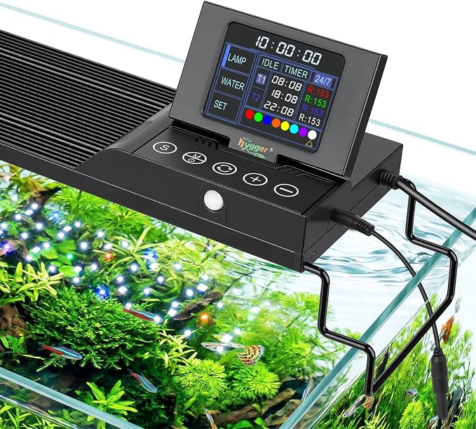 hygger 48W Smart Aquarium LED Light with Water Monitor for 36-42 Inch Tanks | Auto Lift-Up TFT LCD Screen, Temperature Monitor, Water Quality Monitoring, Full Spectrum Lighting, Intelligent Control