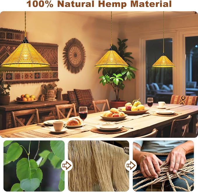 Maliralt Hanging Lamps Rattan Pendant Light - 16.4ft Plug in Cord Hanging Light Fixture Plug Into Wall Outlet Pendant Lighting with On Off Switch for Bedroom Living (Industrial Shade)