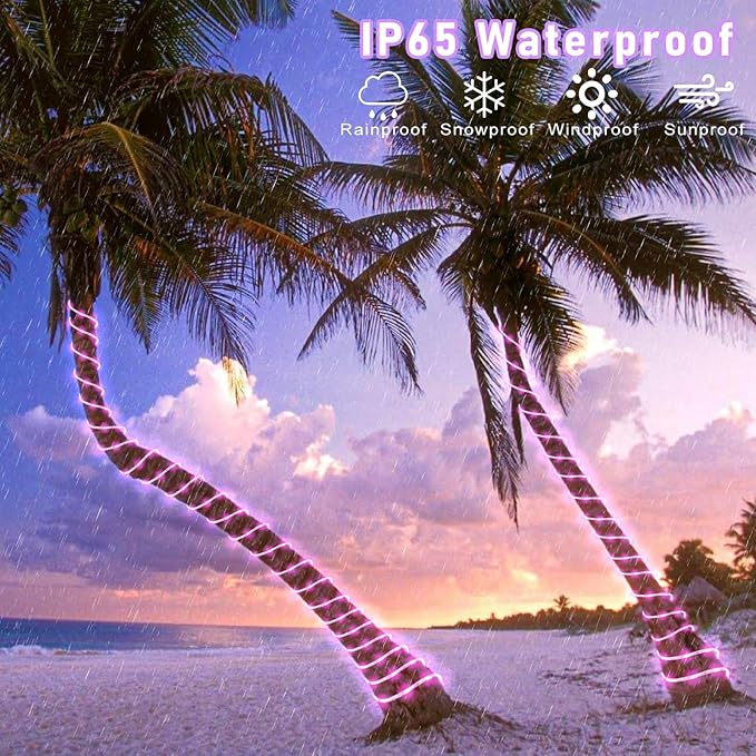 66FT 200 LED Rope Lights Outdoor Waterproof, Connectable Rope Lights for Outside with 8 Modes, Flexible String Lights for Indoor Garden Backyard Patio Pool Tree Holiday Decor - Pink