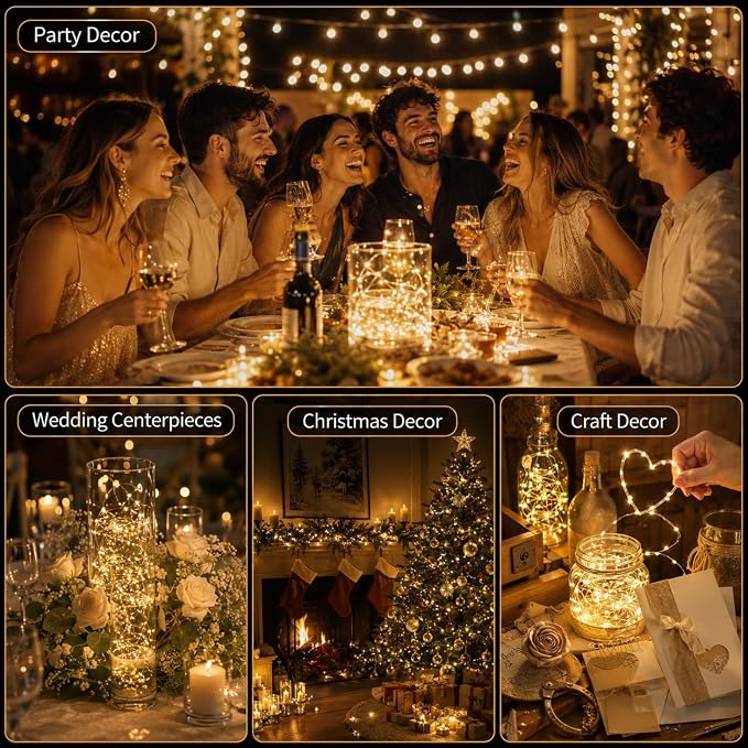 24 Pack Fairy Lights Battery Operated, 7ft 20 LED Warm White Mini String Lights, Waterproof Silver Wire Firefly Lights for Mason Jars Wedding Christmas Party Bedroom Indoor Outdoor Decoration