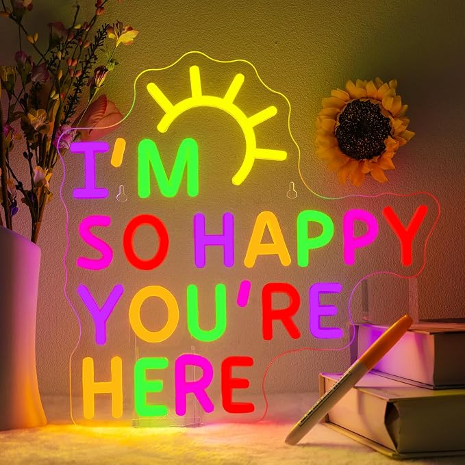 I Am So Happy You're Here Neon Sign Classroom Neon Signs for Wall Decor in Library Bookshelf LED Reading Light Up Signs for Classroom Reading Light Sign Bookish Decor Gifts for Teachers