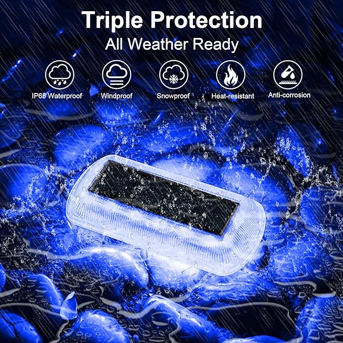 T-SUN Solar Deck Lights Outdoor Waterproof, Deck Lights Solar Powered, Driveway Marker Light for Fence Front Door, Step, Stair, Garden, Sidewalk, Pathway, Dock Porch, Backyard (Blue, 12 Packs)