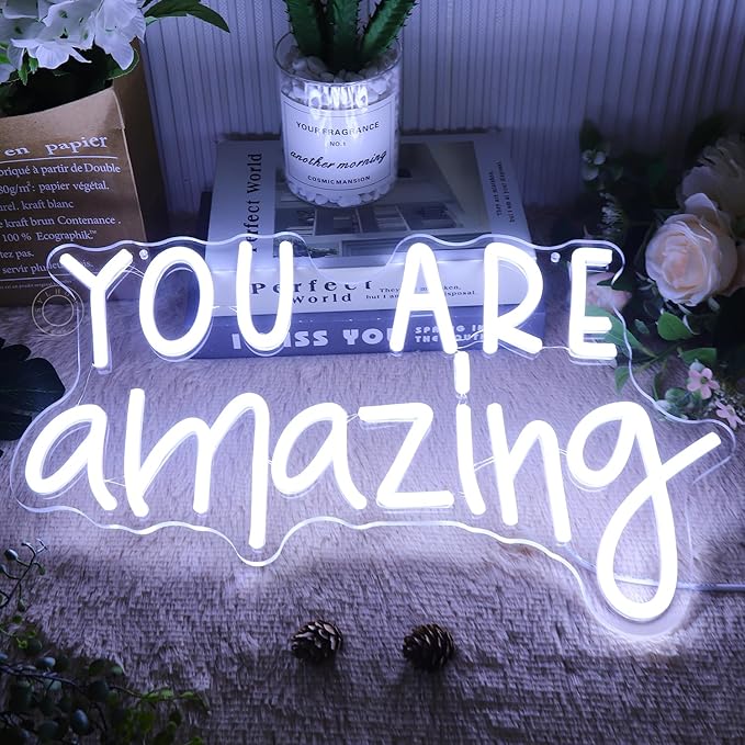 SYLHOME You Are Amazing LED Neon Light Sign 5V Girls Boys Bedroom Living Room Classroom Wall Decor Sign Hanging Smart Kid Birthday Decoration USB 16.9" X 10.6" Cold White