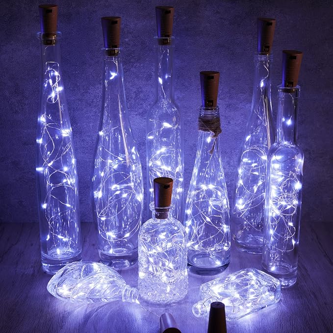 Brightown 10 Pack Wine Bottle Lights with Cork, White | 20 LED on 7ft Sliver Wire, Battery Operated Cork Lights, Lovely for Liquor Bottles DIY Party Christmas Wedding Décor