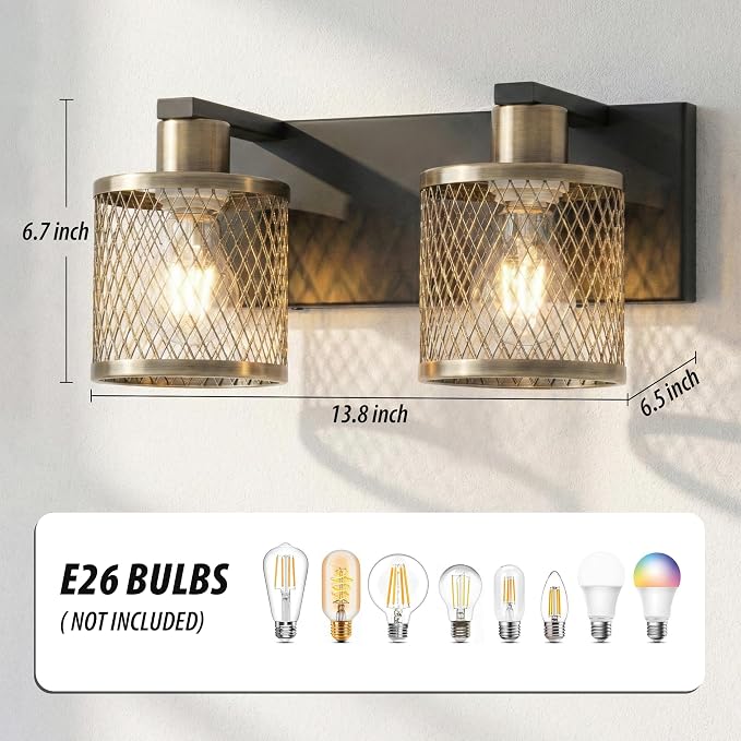 Bathroom Light Fixtures Black and Gold Vanity Lights 2 Lights Farmhouse Bathroom Vanity Light Vintage Design Wall Sconces Lighting for Mirror Attic Corridor Cellar Wall Lamps