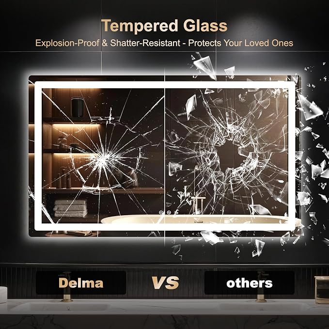 30x50 LED Bathroom Vanity Mirror with Lights, Anti-Fog, Dimmable | Front & Backlit with 3 Color Modes and Memory, 5mm Shatterproof Glass, Plug-in or Hardwired, Horizontal or Vertical