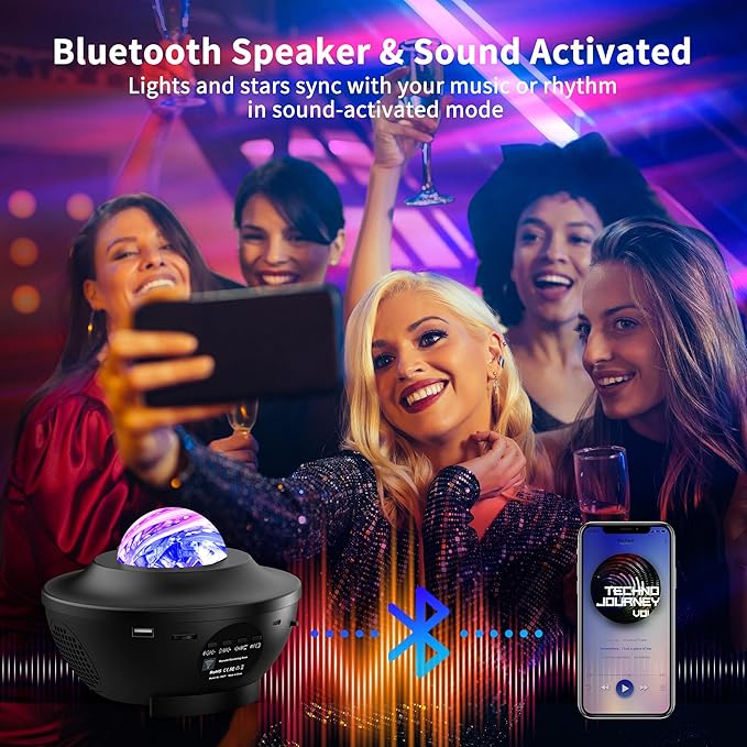 Northern Lights Projector, Aurora Star Galaxy Projector Night Light for Bedroom/Ceiling/Party with Bluetooth Speaker, Soothing Mood Northern Light Lamp for Kids, Adults, Gift Idea