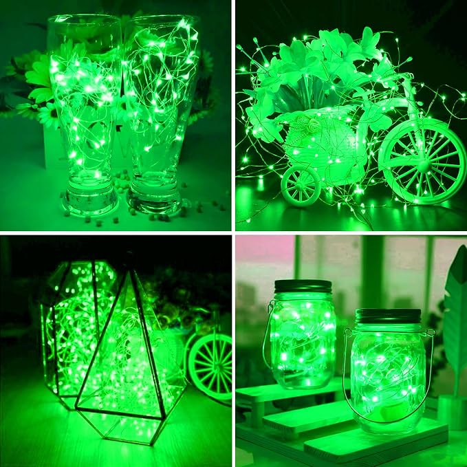 ZGWJ 12 Pack Green Fairy Lights, Mini String Lights | Battery Operated 7 FT 20 LED Waterproof 3 Modes for DIY, Parties, Wedding, Halloween, Christmas Decoration