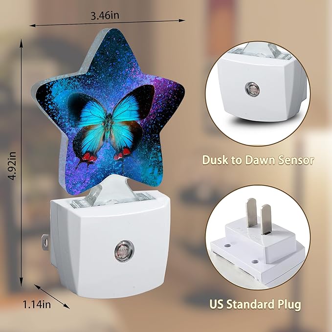 Blue Butterfly Night Light,Dusk to Dawn Smart Sensor Nightlight for Bedroom Bathroom Kitchen Hallway Stairs Hallway,Plug-in,Energy Efficient Decor Desk Lamp Gifts