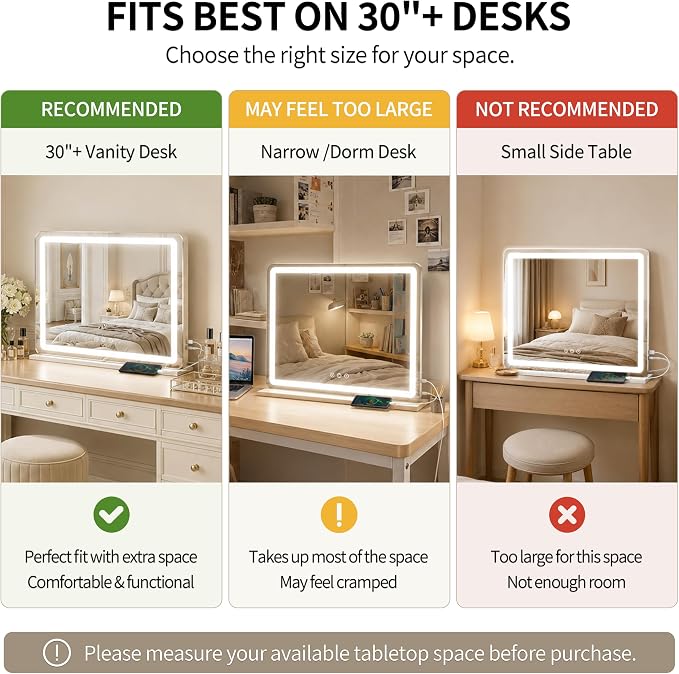 ROLOVE 23"x 18" Large Vanity Mirror with Lights, LED Makeup Mirror for Dresser and Desk, 10X Magnification, Dimmable Touch Control, Wall Mounted or Tabletop Mirror for Bedroom (White)