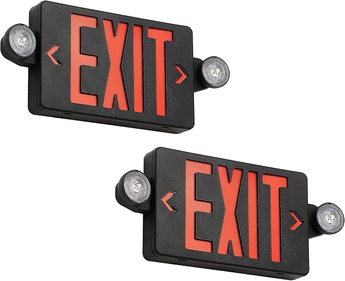TANLUX Black Exit Sign with Emergency Lights, LED Emergency Exit Light with Battery Backup, UL Listed, AC 120/277V, Commercial Emergency Lights Combo for Business - 2 Pack