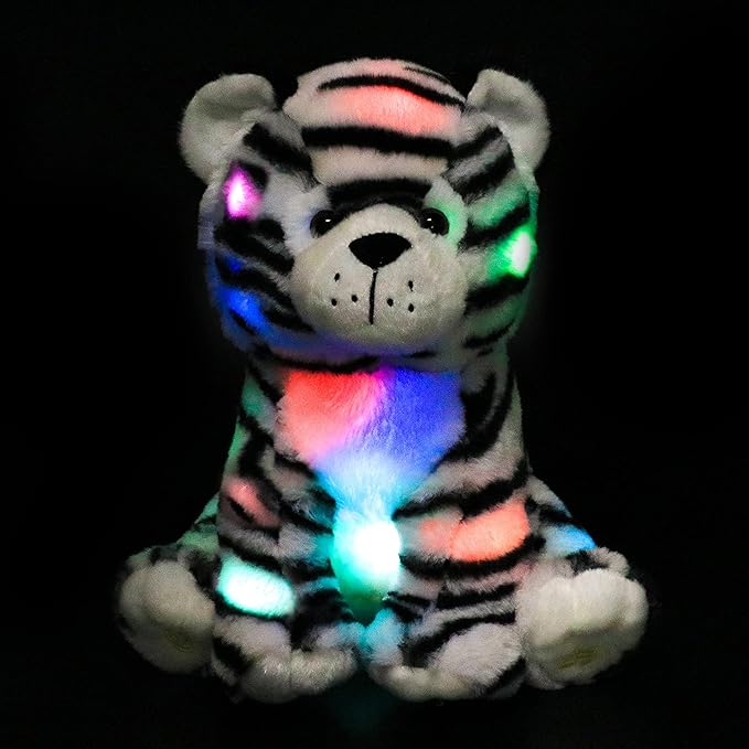 Hopearl LED Plush Tiger Lighting Up Stuffed Jungle Animal Floppy Toy Night Lights Glow in The Dark Birthday Festival for Toddlers Boys Girls, 11''