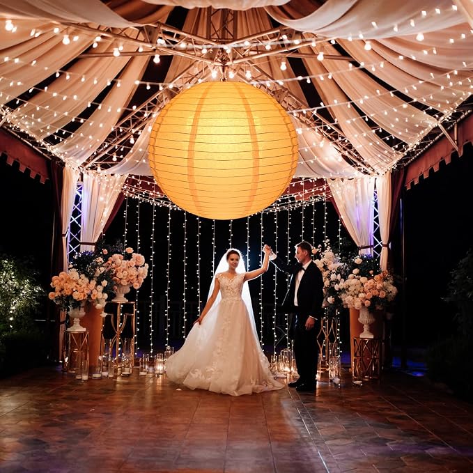 Glooglitter 5 Pcs 30 Inch Large White Paper Lanterns Gaint Chinese Moon Round Paper Lamp Japanese Jumbo Hanging Lanterns for Wedding Graduation Bridal Shower Birthday Party Supplies Decoration