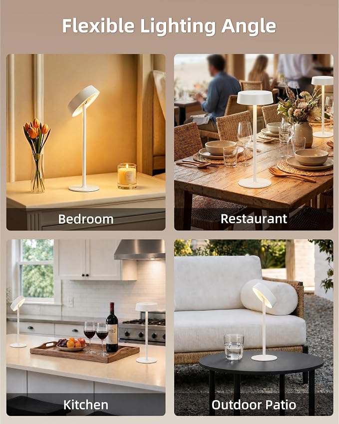 EZVALO Cordless Lamp, Rechargeable Table Lamp, Battery Operated | Portable Outdoor Waterproof, 3 Color Temps RGB, Dimmable Touch Control, LED Memory Function, Restaurant Dining Patio White1Pc