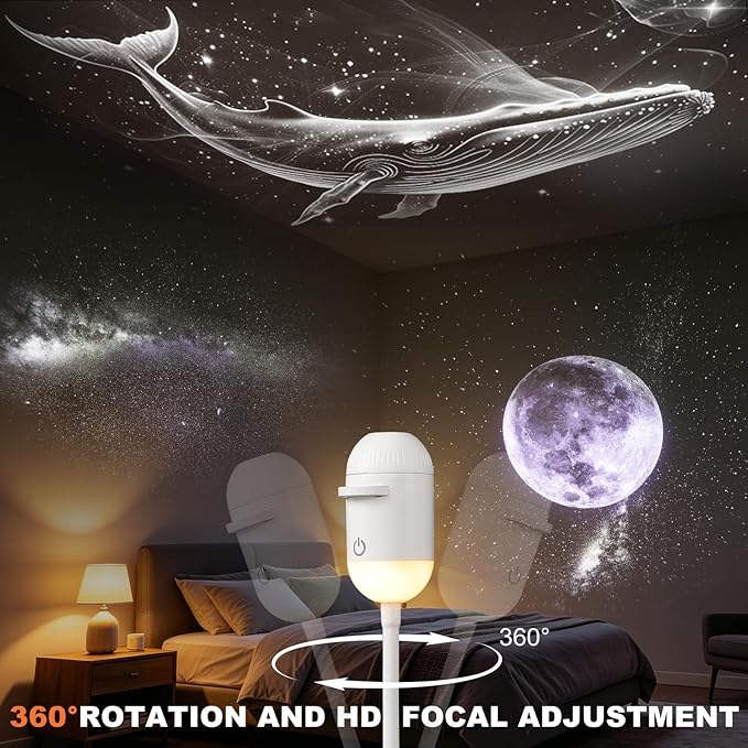 2-in-1 Galaxy Projector Night Light, USB Starry Sky Night Light Projector with Adjustable Brightness, Mini LED Ceiling/Wall Projection Lamp with 360° Rotation for Ceiling Wall Room Decor (6 Slides)