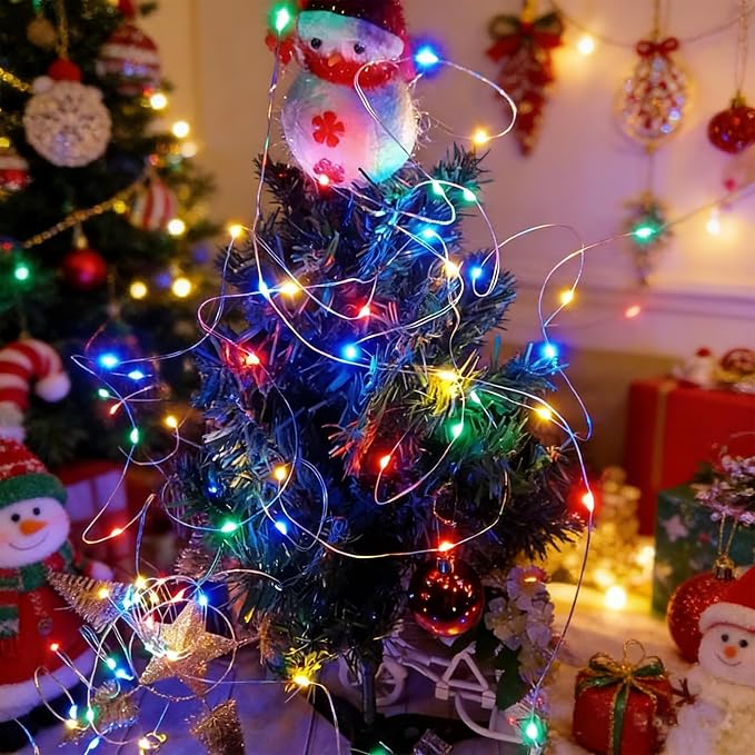 Multicolor Fairy Lights Battery Operated - 2 Pack 16.4ft 50 LED | Starry Fairy Lights , 8 Modes Waterproof with Timer for Indoor Outdoor Bedroom Party Holiday Christmas Decor, Copper Wire