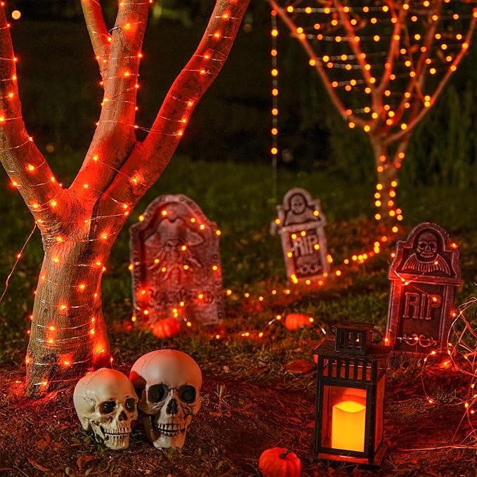 JMEXSUSS 2 Pack Halloween Fairy Lights Battery Operated, Total 400LED 132ft | Orange Fairy Lights with Remote, Waterproof, 8 Modes Twinkle String Lights for Halloween Tree Yard Bedroom Wreath Fall Decor
