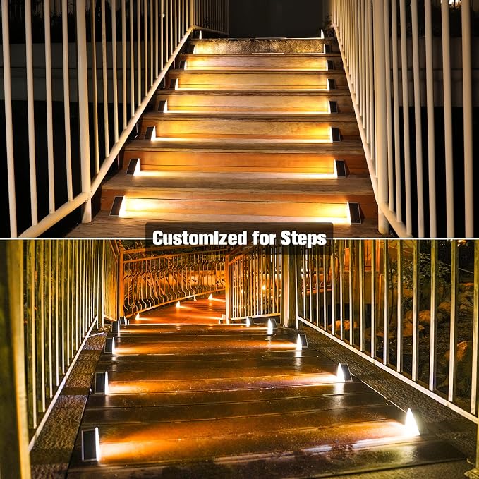 VOLISUN Solar Step Lights Outdoor Waterproof, LED Outdoor Stair Lights | Solar Step Light for Outside, Warm&Cool White Deck Light Decor for Stair,Front Porch and Patio(Gray,6 Pack)