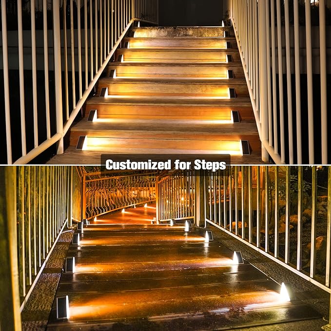 VOLISUN Solar Step Lights Outdoor Waterproof, LED Outdoor Stair Lights | Solar Step Light for Outside, Warm&Cool White Deck Light Decor for Stair,Front Porch and Patio(Gray,12 Pack)