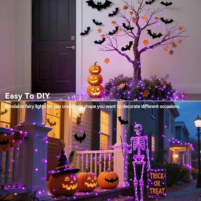 LitHome 4 Pack Purple Fairy Lights Battery Operated, Each 20 FT 60 LED | Halloween Twinkle Lights Battery Operated 2 Modes, Waterproof Fairy String Light for Party Wreath Garland Table Decor