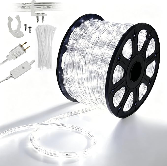 LED Rope Lights,Connectable for Indoor & Outdoor,110V Transparent Flexible Tube Lights,Waterproof LED Rope Lighting For Outside,Deck,Patio, Pool,Camping,Bedroom Decor,Landscape Lighting (White, 150ft)