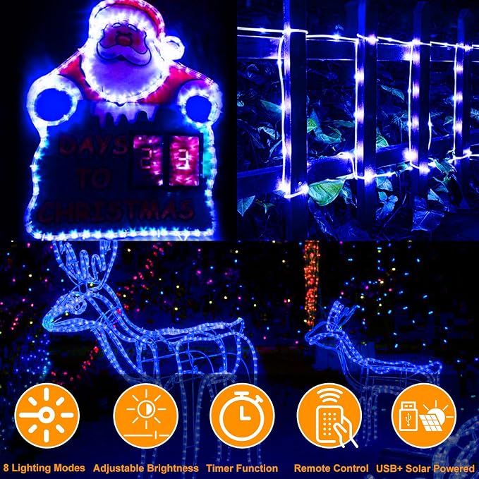 LiyuanQ 164 FT 1000 LED Rope Lights Solar Powered Waterproof String Lights 8 Modes Outdoor Tube Light Copper Wire Fairy Lights for Christmas Garden Fence Yard Party Pool Wedding Decor (1000 LED Blue)