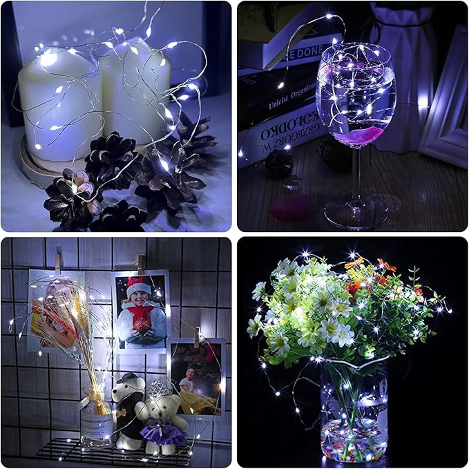 12 Pack White Fairy Lights Battery Operated, 7ft 20 LED Mini String Twinkle Lights for Christmas Halloween Easter Mason Jars Centerpiece Table Decorations (12, White)