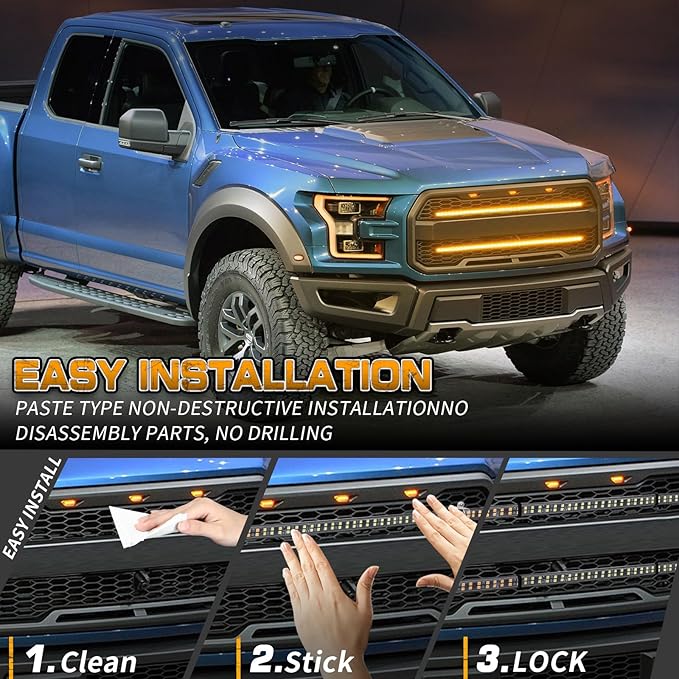XRIDONSEN 2PCS 24 inch Truck Grill Strobe Lights Strip 288 LED Amber Emergency Lights Tailgate/Rear window/Grille Lights Flashing Warning Caution Safety Light for Plow Trucks Construction Vehicles SUV