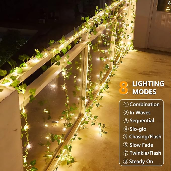 Brizled Solar String Lights, 33ft 100 LED Outdoor Ivy Vine Fairy Lights | 8 Modes; Artificial Leaf Solar Plant Vine Lights; Outdoor Ivy Fairy Light for Outside Wedding Garden Fence Wall Hanging Decor