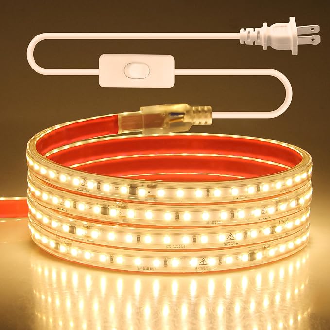 Aclorol AC 110V LED Light Strip 6.56FT/2M 240 LEDs Warm White 3000K LED Rope Lights Outdoor Waterproof IP65 Flexible for Garden Kitchen Cabinets Living Room Indoor and Outdoor Lighting Decor