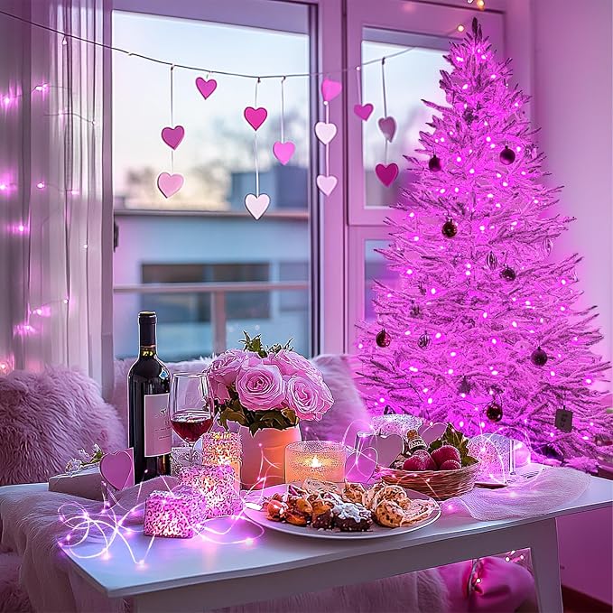 JMEXSUSS 200 LED Room Fairy Lights, 66 ft Pink Lights Outdoor Waterproof | 8 Modes Pink String Lights Indoor with Wheel, Remote Control Twinkle Christmas Lights Plug in for Christmas bedroom Decor