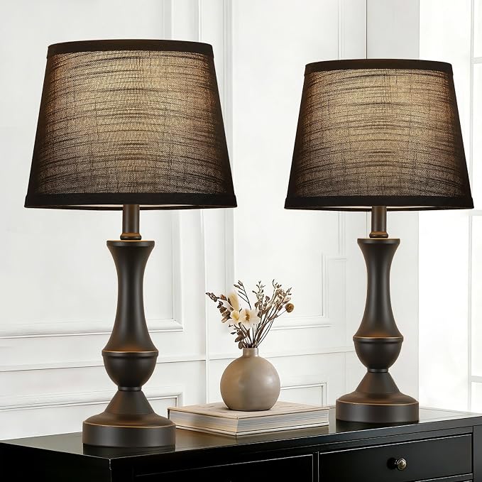 Luvkczc Table Lamp Set of 2, 19" Mordern Bedside Lamps for Living Room & Bedroom, Linen Shade Desk Lamps for Nightstand, Office, Study(Bulb not Included)