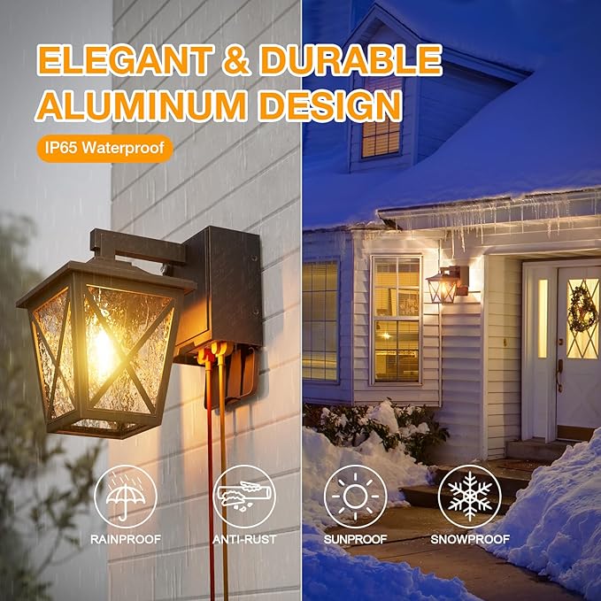 Ehaho Porch Lights with Outlet, Dusk to Dawn Outdoor Light with Outlet Built-in, Waterproof Anti-Rust Lantern Outside Light with GFCI Outlet, Wall Sconce Light with Plug for Front Door (Bronze 1 PC)
