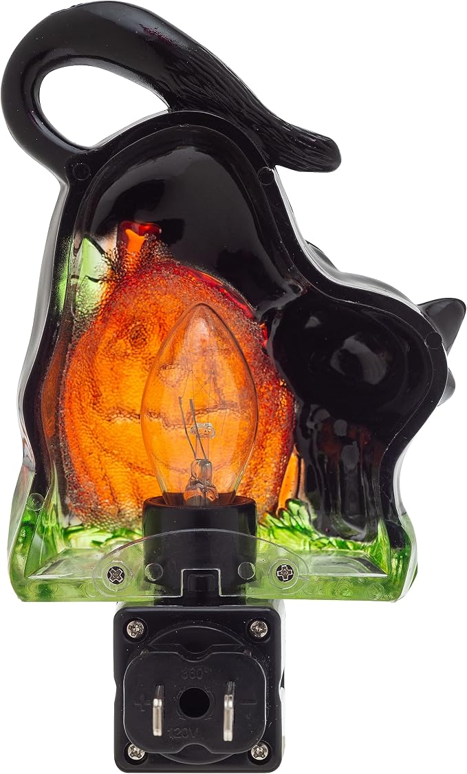 Creative Hobbies Holiday Decor Night Lights - Featuring Halloween Jack O' Lantern Pumpkin and Black Cat with Rotational Socket and On/Off Switch