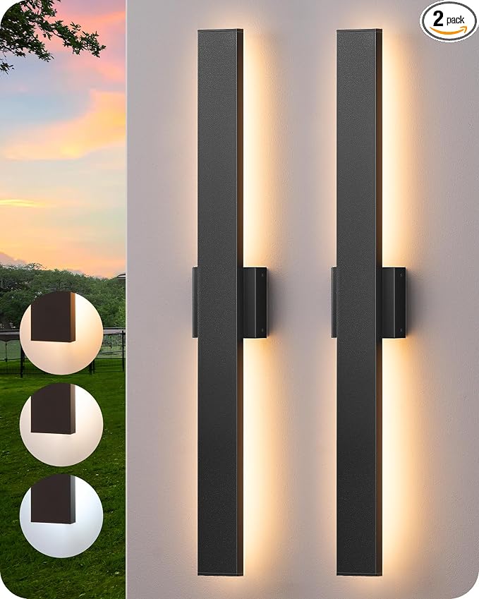 EDISHINE 31.5" LED Outdoor Wall Lights, 3CCT & 10%-100% Dimmable, IP65 Waterproof, Modern Exterior Lighting Fixtures, Long Exterior Wall Lights for Garage, Front Door, 2 Pack, Black