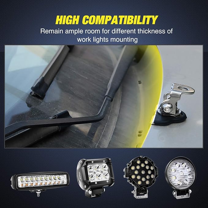 Nilight 2PCS Universal Adjustable LED Pod Light Mount Brackets | Pillar Hood Clamp Holder for Off Road Work Lights and Light Bars on Truck SUV Vehicles Silver