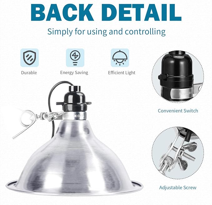 EP Clamp Lamp Light with Detachable 8.5 Inch Aluminum Reflector, 150 Watt E26 Socket (No Bulb Included), 6 Foot 18/2 SPT-2 Cord Cord, 2 Pack