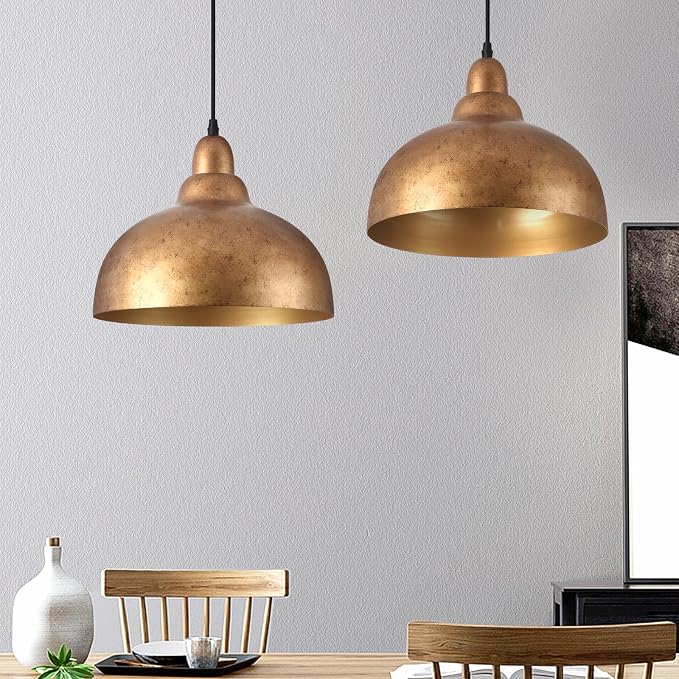 Ziqqeelam 2 Pack 11.8" Copper Pendant Light Kitchen Island Farmhouse Hanging Pendant Light Fixtures, Vintage Dome Pendant Lights Kitchen Island, Dome Chandelier for Kitchen Island Dining Room