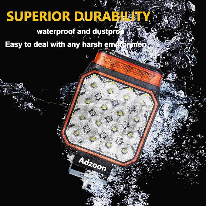 4 inch Strobe Lights for Trucks, Amber Warning Flashing Emergency LED Work Light for Snow Plow Construction Vehicles Cars Forklift ATV