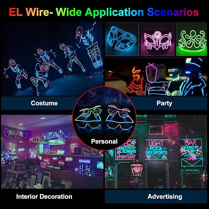 JIGUOOR USB Rechargeable EL Wire 32.8ft/10m (5mx2) Bright Neon Light Strip 360° Illumination Neon Tube Rope Lights for DIY, Festival, Party Decoration, Halloween, Chrismas (32.8ft/10M, Yellow)