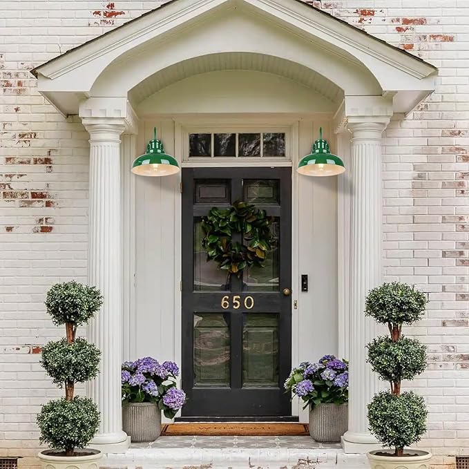 Outdoor Barn Lights - Rustic Farmhouse Exterior Mount Lights, Vintage Indoor/Outdoor Wall Lighting Fixtures, Industrial Green White Porch & Garage Lanterns - RZ007-2 GR+WH