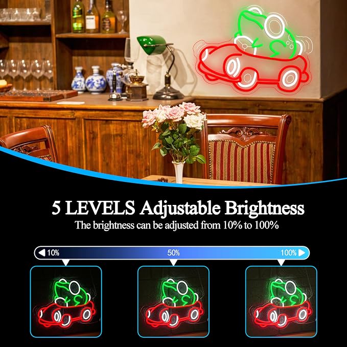 Frog Car Neon Sign Frog Driving Car Neon LED Light Cute Animal Toad Light Sign for Wall Decor Man Cave Game Room Playroom Zoo Party (12.6 * 16.54In)