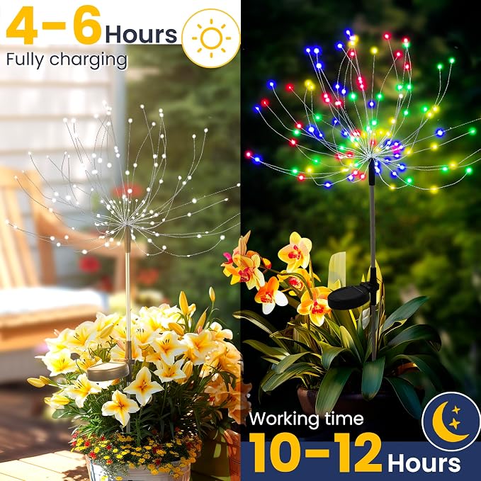 GIGALUMI 2 Pack Solar Firework Lights Outdoor, Garden Decor, Multicolored | 120 LEDs, Fairy Design, Waterproof, Garden Decor, Solar Powered for Yard, Pathway, Flowerbed, Planter, Balcony, Gifts for Mom