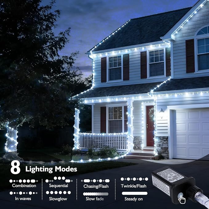66FT Rope Lights, 240 LED Outdoor String Lights, Tube Lights with UL-Certified Plug, IP65 Waterproof 8 Modes Connectable Indoor Outdoor String Lights for Garden Patio Wedding Decor (White)